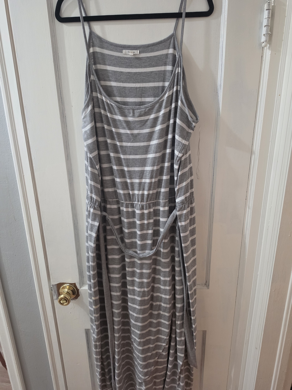 Maurices Gray and White Striped Maxi Dress with Thin Straps